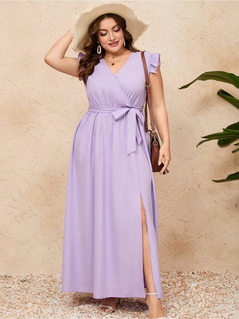 SHEIN Women’s  Lavender Flutter Sleeve Wrap Dress with Belt & Slit- 3x✨